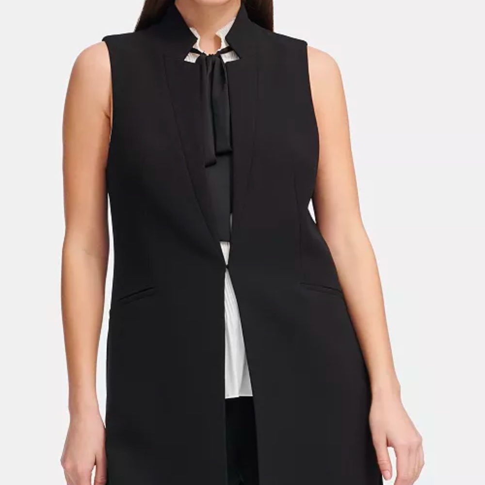 DKNY Notched-Lapel Sleeveless Blazer | Black Vest | Size 14